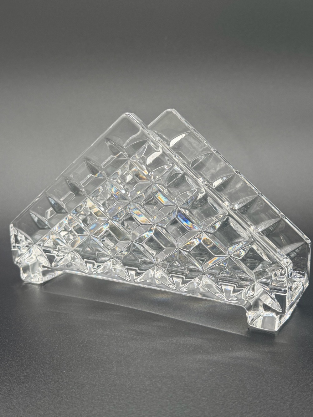 VTG Gorham Lady Anne Crystal Triangular Napkin Holder Diamond Cut Footed Germany
